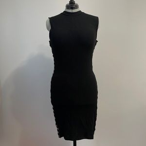 Black Knee Length Dress with Hook & Eye Closures Down Both Sides